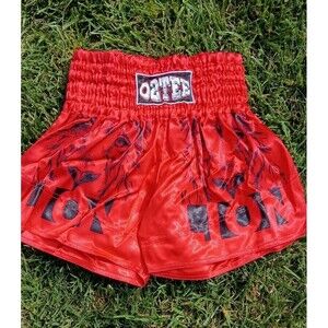 NWOT Muay Thai Kickboxing Shorts Red Satin Lion Graphic Adult Small Fight Shorts